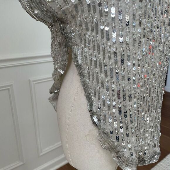 Vintage 70s Judith Ann Creations Ivory Silver Embellished Bling Sequins Pearl To - Picture 4 of 7